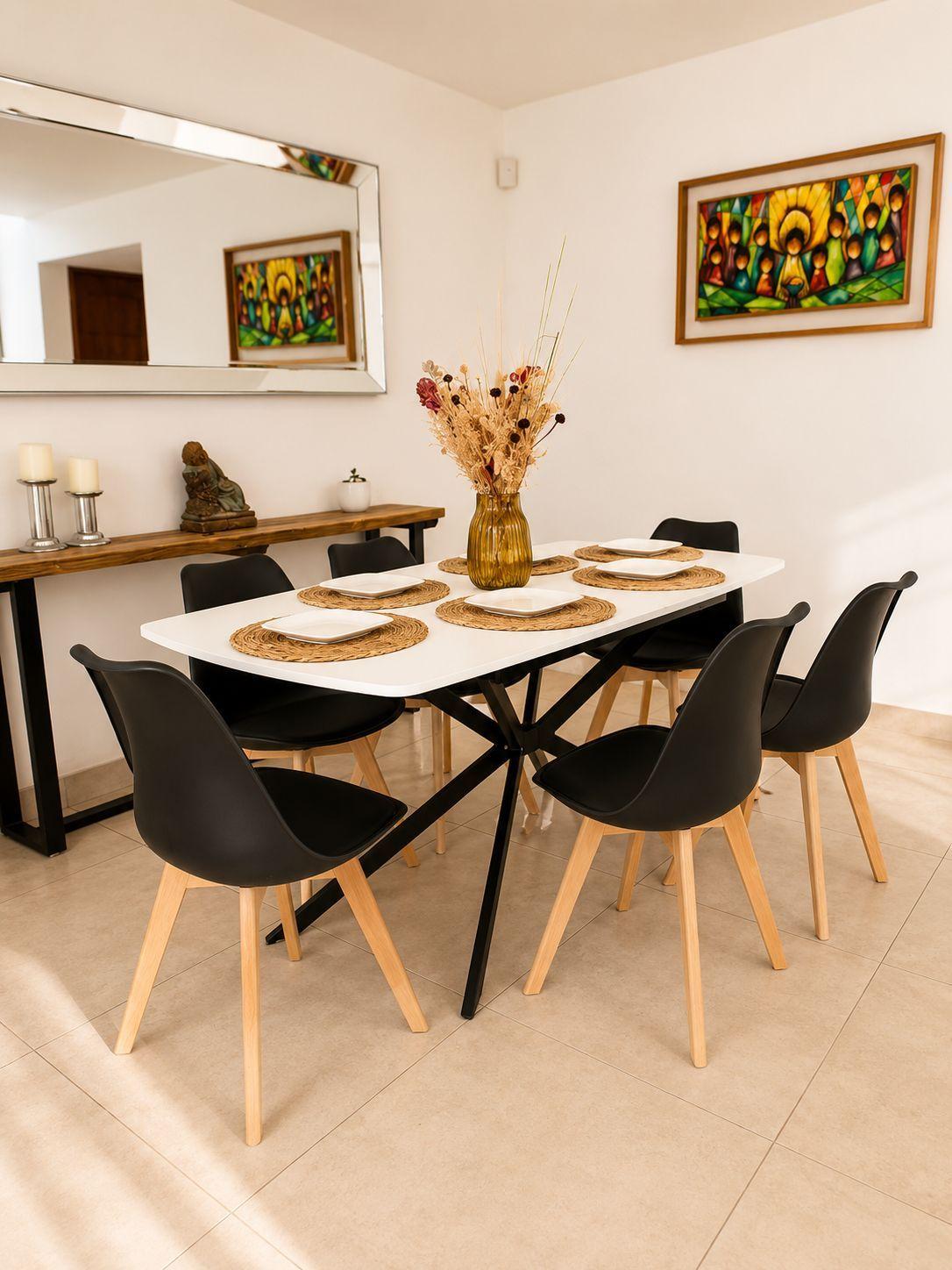 Mesa Spider Blanca · Sillas Eames Tulip Negro