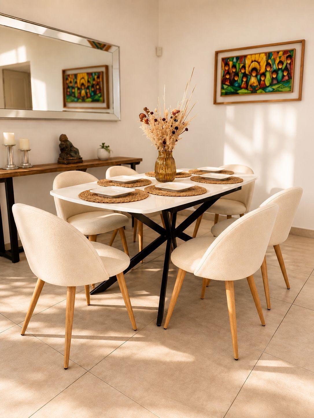 Mesa Spider Blanca · Sillas Alma Crema